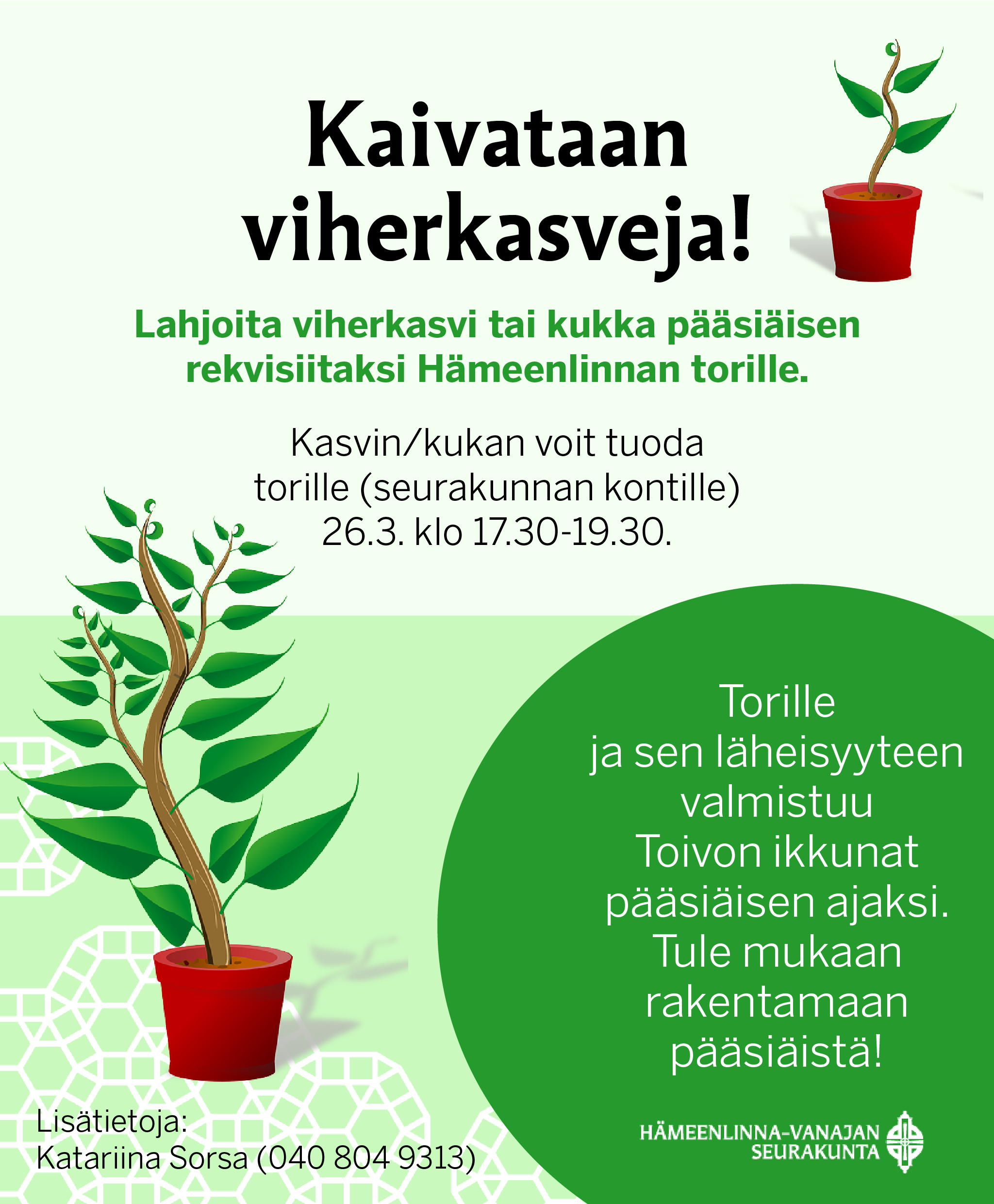 Kaivataan viherkasveja! Kuvassa viherkasveja.