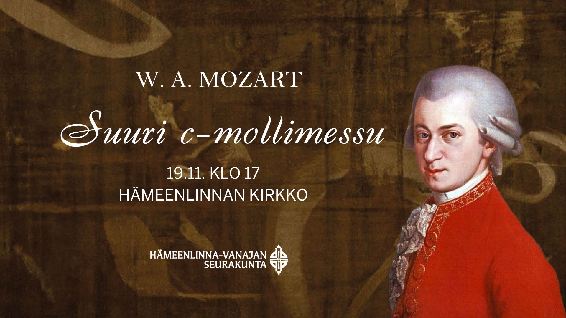 Mozartin kuva ruskealla pohjalla