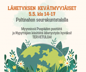 maapallo, kukkia ja teksti lähetystyön kevätmyyjäiset