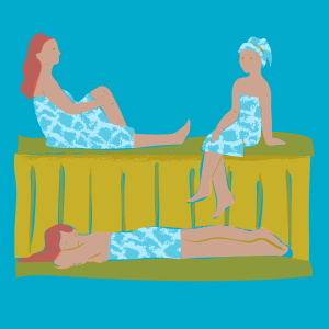 Naisten kesäsauna Kolme naista saunan lauteilla