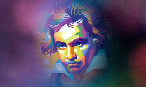 Tyylilelty piirroskuva nuorehkosta Beethovenista.