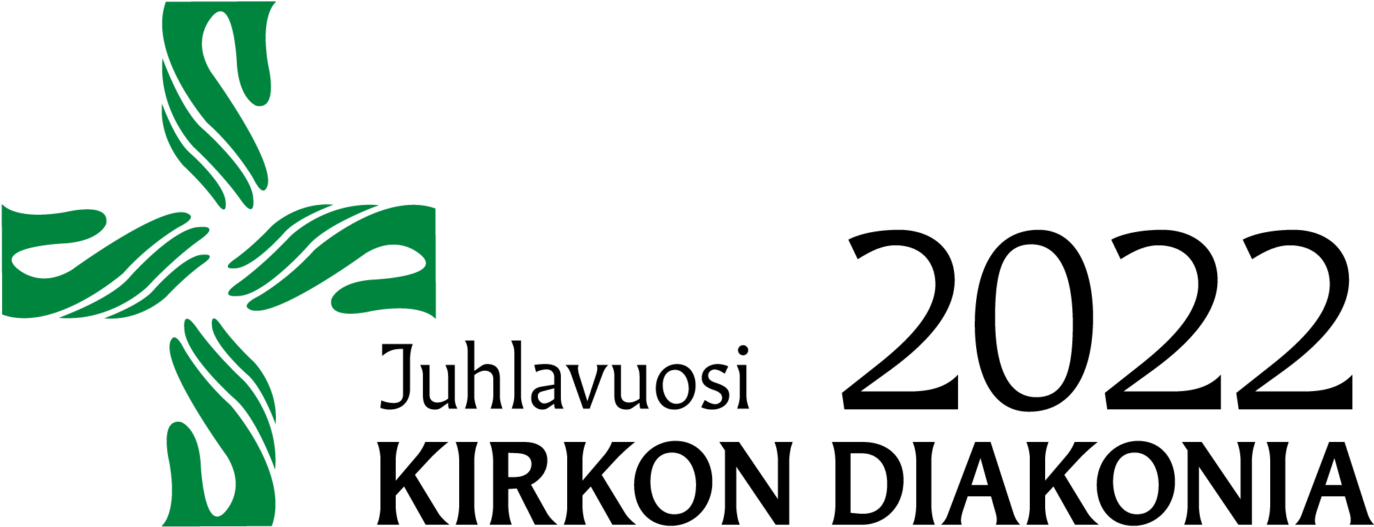 Diakonian juhlavuoden logossa on neljä vihreää tyyliteltyä kämmentä ristin muodossa.